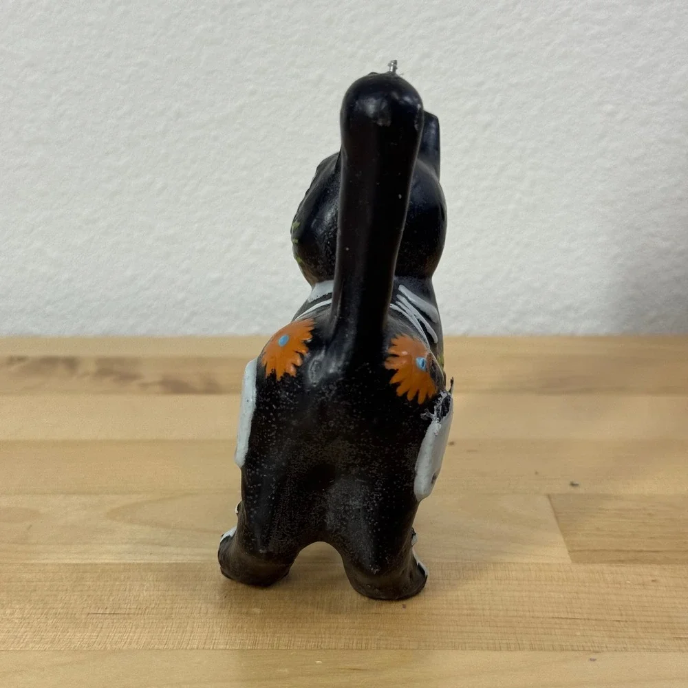 Day of the Dead Black Cat Skeleton Candle Hand Painted Dia de los Muertos Decor